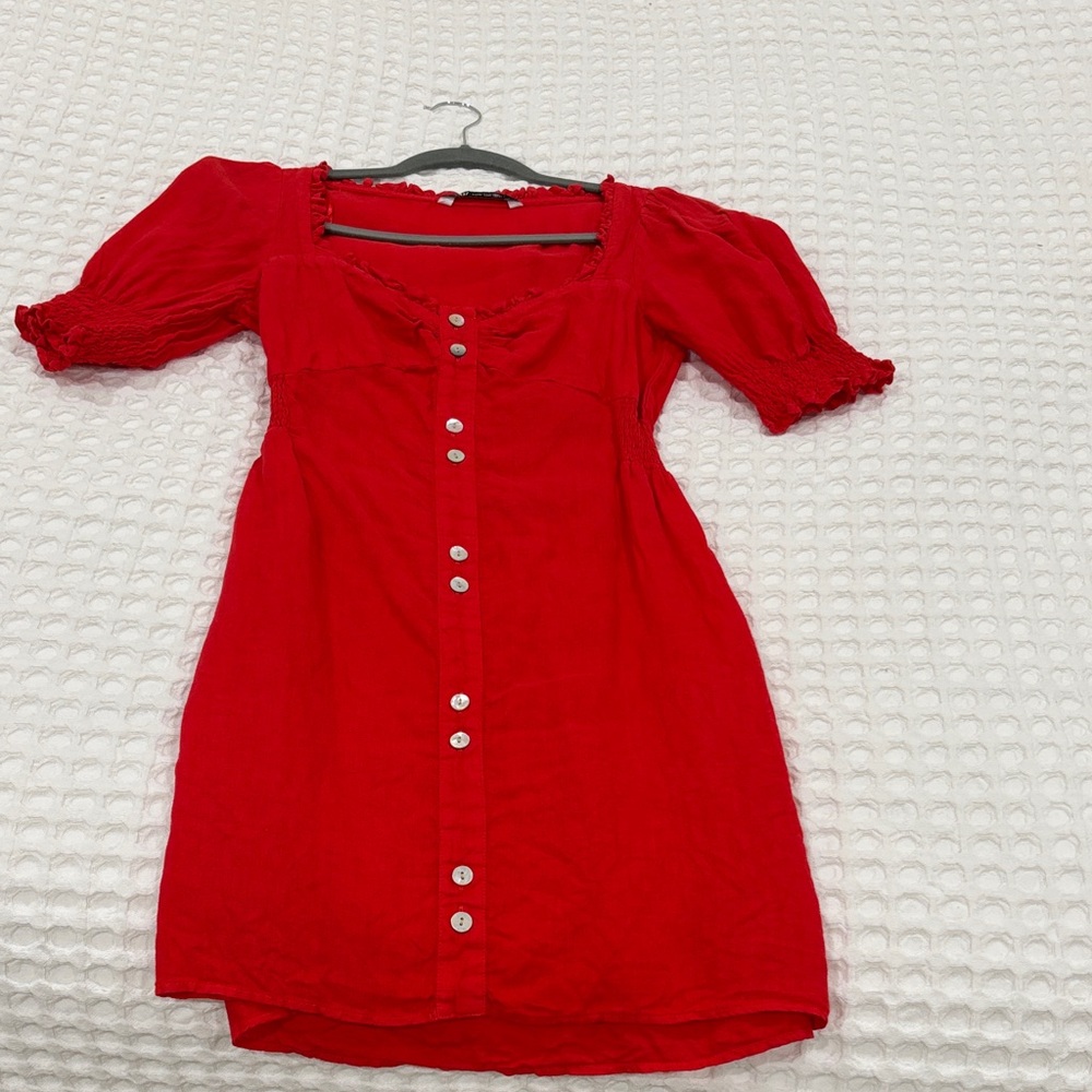 Zara Red Button-Down Dress
